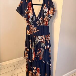 Lulu's Navy Floral Maxi Dress